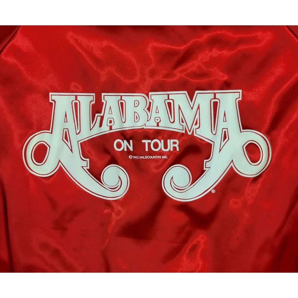 Vintage 1983 Tee Jays Satin Bomber Alabama On Tour Jacket Large Red Band Concert